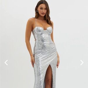 Silver Sequin Evening Gown